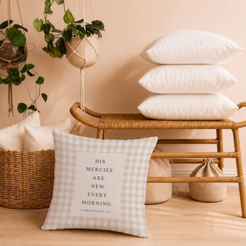 Christian Neutral Gingham Plaid 18x18 Pillow Cover - color: Christian Neutral