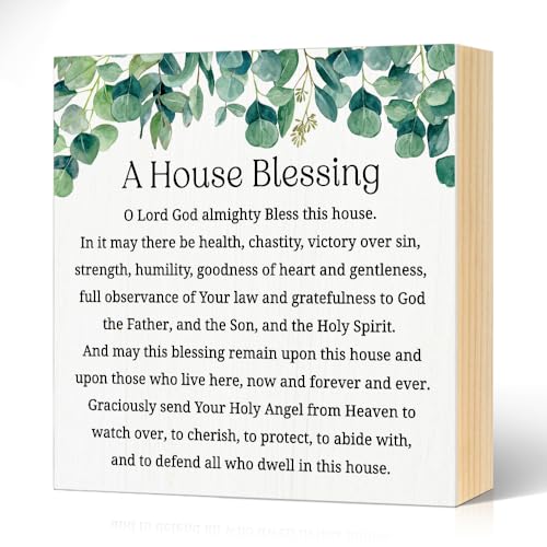 A House Blessing Wood Block Plaque Box Sign 5.9 * 5.9 - color: white010