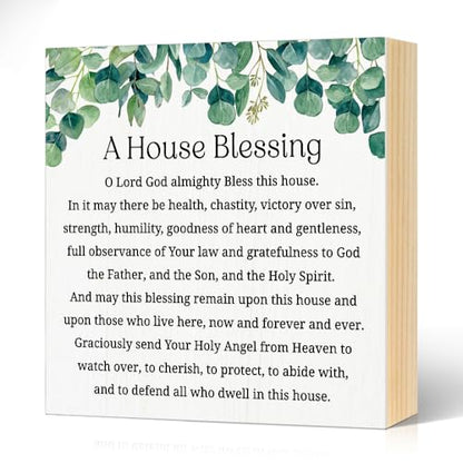 A House Blessing Wood Block Plaque Box Sign 5.9 * 5.9 - color: white010