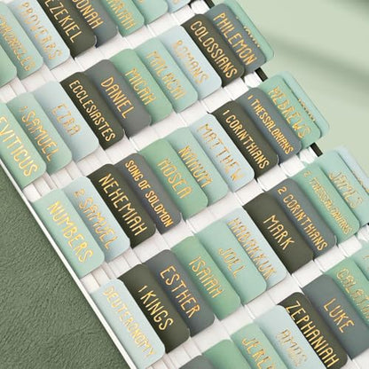 Laminated Bible Tabs for Women and Men, Gold Foil Embossed Lettering - style: Olive Green