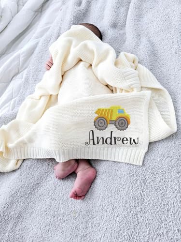 IZI POD Personalized Knit Baby Blanket, Embroidered Name Nursery Blanket, Cotton Knit Stroller Blankets, Gift for Baby, Birthday - Style 10 - color: Custom 7