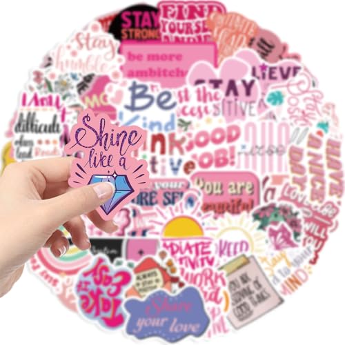 50pcs Pink Motivational Aesthetic Stickers, Inspirational Waterproof PVC Stickers for Water Bottles Laptop Scrapbooking Mirrors Notebooks Cars Bumpers Bikes Bedroom Travel Case Snowboard - color: Pink