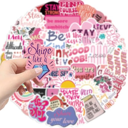 50pcs Pink Motivational Aesthetic Stickers, Inspirational Waterproof PVC Stickers for Water Bottles Laptop Scrapbooking Mirrors Notebooks Cars Bumpers Bikes Bedroom Travel Case Snowboard - color: Pink