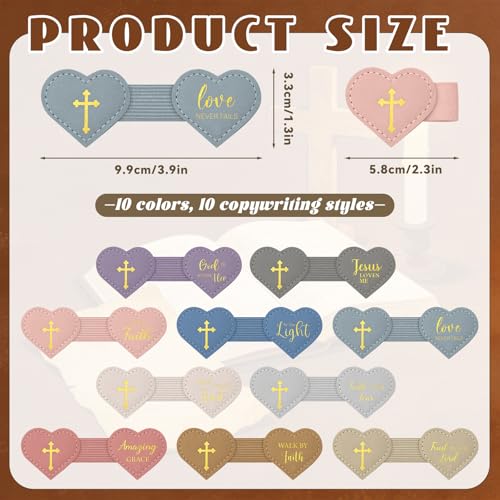 Resurhang 10 Pcs Magnetic Bible Bookmarks Heart Leather Cross Pen Clip