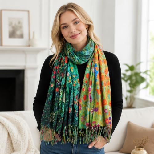 Umjetnost Soft Cashmere Feel Scarf For Women Winter Warm Scarves Large Shawl Wrap Monet Van Gogh Art Print - color: R09 Green&orange