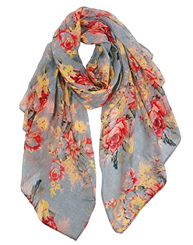 GERINLY Lightweight Scarves Fashion Print Cotton Feel Scarf for Women Shawl - color: B-gray