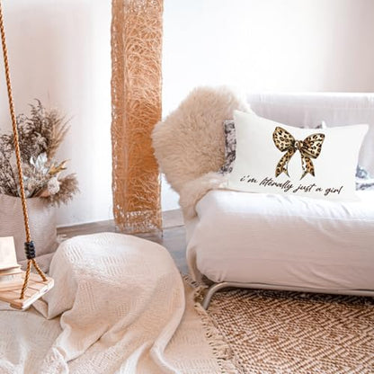 Leopard Cheetah Print Coquette Bow Throw Pillow Covers 12x20 Inch - color: Leopard Bow