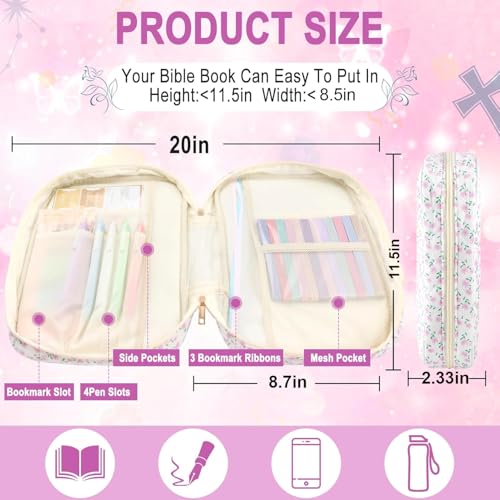 Zkptops Bible Cover Case for Women Large Bible Bag Cotton Quilted Bible Carrying Case with Zipper Pocket and Handle Carrying Book Cover for Christian Study Supplies Christian Gift(Purple Flower) - color: Fr Purple Flower