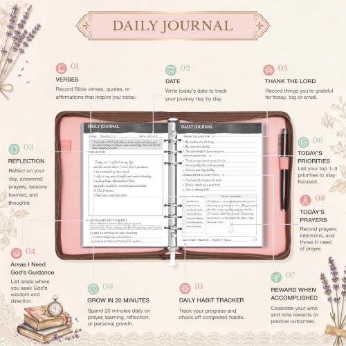 Ospelelf Removable Prayer Journal with Leather Pink 6 Ring Binder 3-Month - color: pink