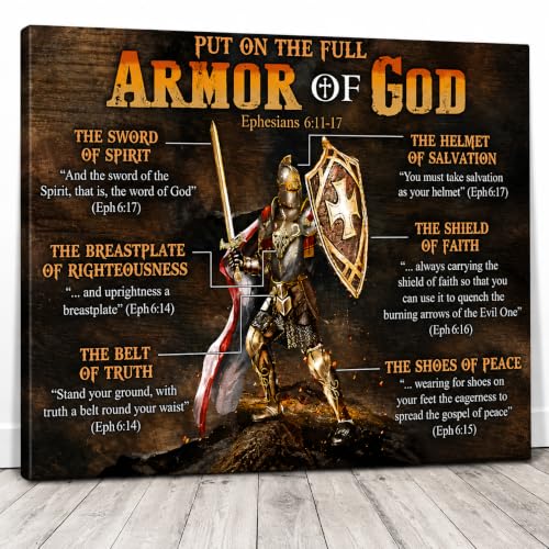 Armor of God Wall Art - Christian Wall Art with Ephesians 6:10-18 Scripture - 1.5cm Thick Gallery Wrapped Canvas - Ready to Hang - Religious Faith Gift for Home, Office, Church - 15.7x11.8 - color: Armor of God