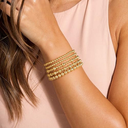 Yoosteel Gold Beaded Bracelets for Women Teen Girls, Gold Plated Jewelry - color: Bead (2/3/4/6mm)+ Pearl (5mm) - 6pcs