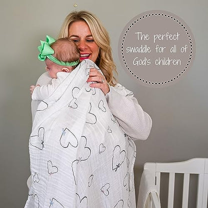 LollyBanks Muslin Swaddle Blanket, 47 x 47 in, Newborn Receiving Blanket - color: The Love of Christ