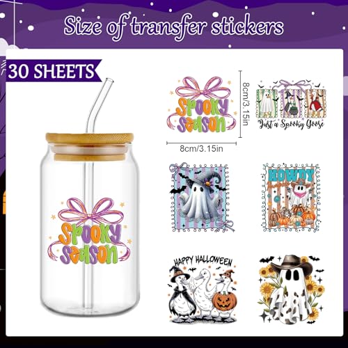 Rngmsi UV DTF Cup Wrap - 30 Sheets Halloween Goose Ghost UV DTF Wraps for 16 oz Glass, Funny Silly Pumpkin UVDTF Stickers, Rub on Transfer Decals for Drinking Cups DIY Crafts for Adults - style: Halloween Goose Ghost
