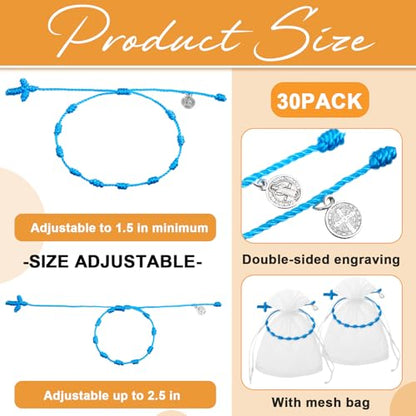 Yinkin St Benedict Medal Rosary Bracelet Bulk Adjustable - color: Blue