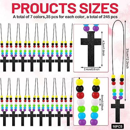 Kathfly 261 Pcs Wood Cross Necklace, Sunday School Crafts for Kids, Black - color: Black