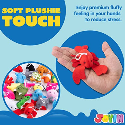JOYIN 24 Pcs Mini Sea Animal Plush Toys (24 Units 2"-3"), Stuffed Sea Animal Bulk for Kids Birthday Party Favors, Pinata Fillers, Goodie Bag Fillers, School Prizes,Carnival Party Supplies - style: Sea Animals