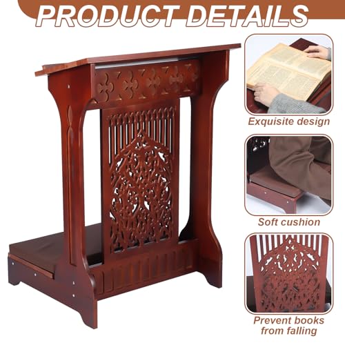 Colingmill Tree of Life Church Prayer Bench Stool Wooden Padded Kneeler with Shelf and Cushion Prayer Kneeler for Home Church Religious Gifts, 24 x 22 x 32 inches(Walnut Color)