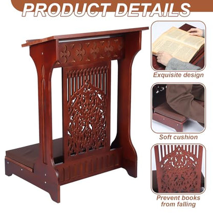 Colingmill Tree of Life Church Prayer Bench Stool Wooden Padded Kneeler with Shelf and Cushion Prayer Kneeler for Home Church Religious Gifts, 24 x 22 x 32 inches(Walnut Color)