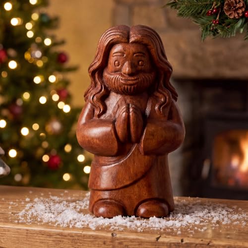 Fuutreo Wooden Mini Jesus Figurine Praying Christian Little Jesus Statue