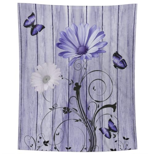 Daisy Throw Blanket, Rustic Purple Daisy Butterfly Flannel Blanket 40"×50" - color: Daisy 03, size: 40x50 inch