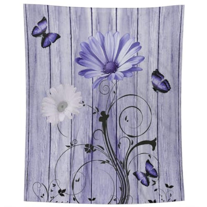 Daisy Throw Blanket, Rustic Purple Daisy Butterfly Flannel Blanket 40"×50" - color: Daisy 03, size: 40x50 inch
