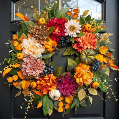 Fall Wreaths for Front Door 24 Inch, Rustic Farmhouse Harvest Autumn Wreath