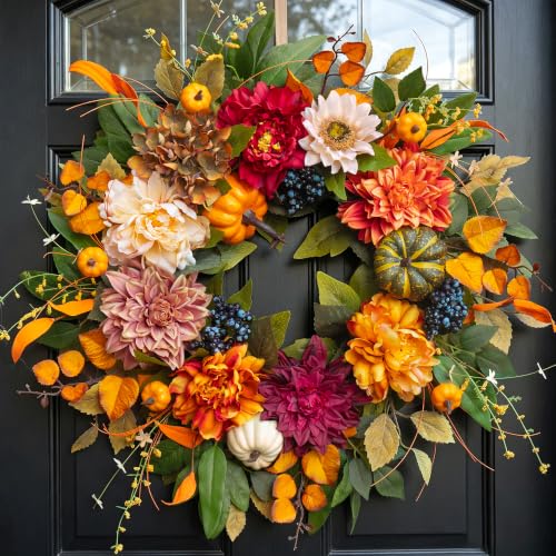 Fall Wreaths for Front Door 24 Inch, Rustic Farmhouse Harvest Autumn Wreath
