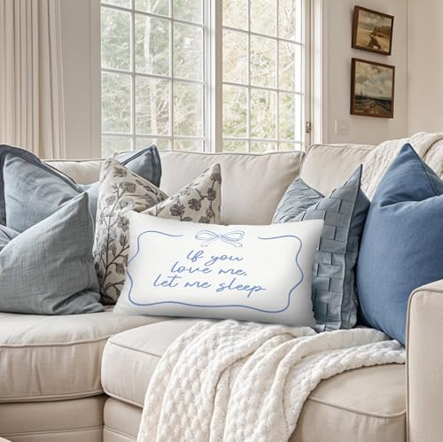 Blue Bedroom Decor,Coquette Blue Bow Pillow Cover - color: White-sleep