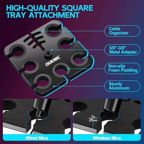 Multi Microphone Holder Desktop Mic Stand with Square Tray