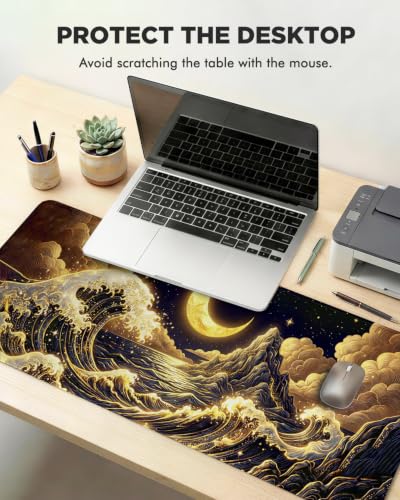 Mouse Pad, Desk Mat, 31.5x11.8in Large Mousepad, Golden Waves - color: Golden Waves