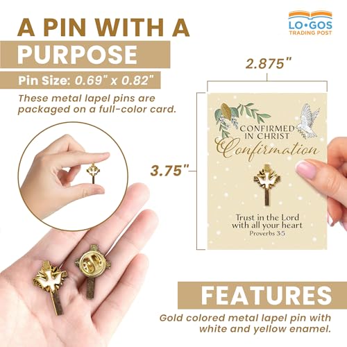 First Communion Monstrance – Gold Lapel Pin With White Enamel on Decorative Card – Elegant Metal Dove on Small Cross – Packaged for Gifting and Church Celebrations - First Communion Lapel Pin for men and women