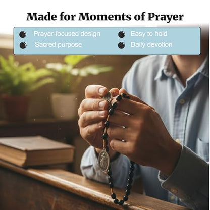 SANCTUM VERITAS Saint Faustina Kowalska True Relic Chaplet Apostle Divine of Mercy Miraculous Medal Jesus I Trust in You Chaplet Three O' Clock Prayer Poland Polish Novena - color: Black on the Cord