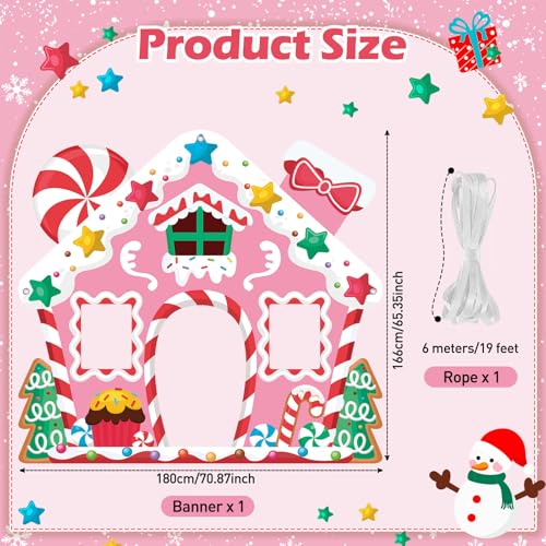 WovWeave Pink Gingerbread House Christmas Decoration 65x71 Photo Backdrop - style: Pink Gingerbread