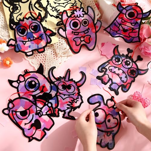 Eersida 32 Pcs Valentine Suncatcher Craft Kit Stained Glass DIY - style: Valentine