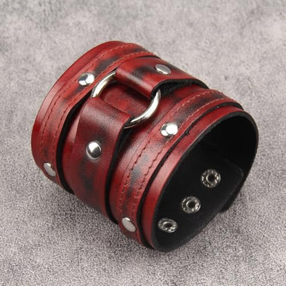GelConnie Punk Leather Cuff Bracelet Adjustable Straps Wrap Bracelets Arm Armor Cuff Gothic Leather Wristbands for Men, Women - color: MLPB102-Red