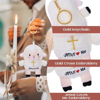 Christian Gifts Lamb Stuffed Animal - 12 Pack Baptism Gifts for Girl Boys, Cute Sheep Plush Keychain with Jesus Loves Me Perfect for First Communion Party Favors - style: 12 Pack Lamb of God
