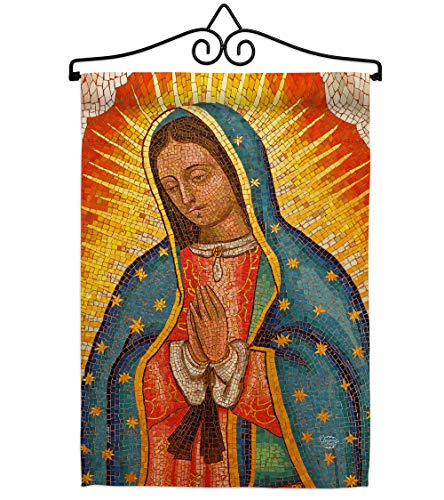 Lady of Guadalupe Garden Flag Set Wall Hanger Religious Faith Hope Grace Peace Dove Christian Religion Easter Small Decorative Gift Yard House Banner Double-Sided Made In USA 13 X 18.5 - size: Garden Flag Set 13"x 18.5" w/ Wall Hanger