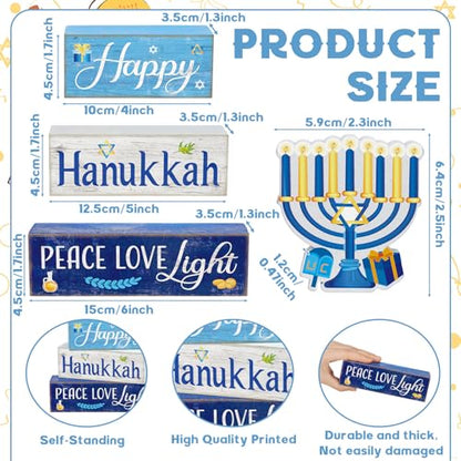 Moucuny 4 Pcs Hanukkah Table Decorations for Home, Wood Menorah Peace Sign - style: Candle