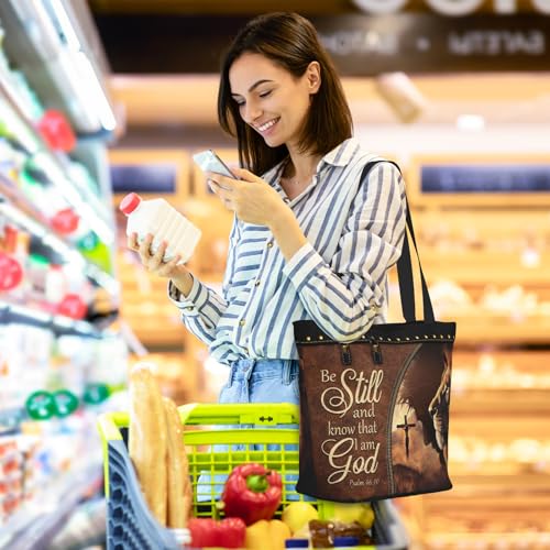 Bible Tote Bags for Women Christian Tote Bag Church Shoulder Bag Inspirational Bags With Zipper Christian Gift - color: Be Still and Know That I Am God 2
