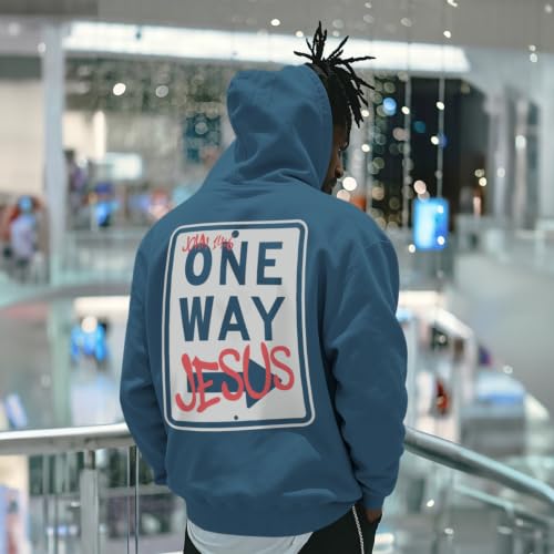 BeWithYou Christian Jesus Hoodies for Men Religious Faith God Sweatshirt Inspirational Bible Verse Graphic Hoodie Pullover - color: Deep Blue, size: Small