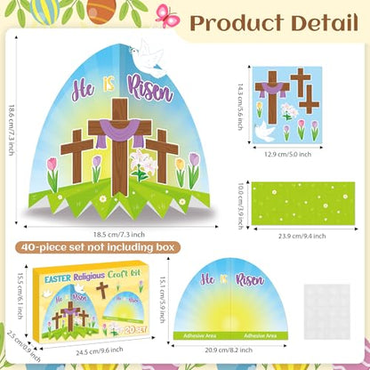 WATINC Easter Religious Craft Kit DIY - 20Pcs He is Risen Sunday School Crafts with 3D Stand-up Religious Christian Stickers, Jesus Resurrection Table Decor, Church Party Favors (Easter) - style: Easter Cross