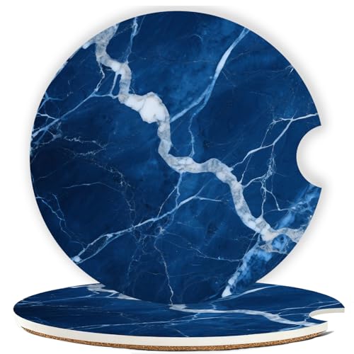 Ceramic Car Cup Holder Coasters Set of 2, 2.56 in Dark Blue Marble - color: Dark Blue Marble