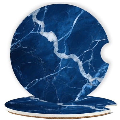 Ceramic Car Cup Holder Coasters Set of 2, 2.56 in Dark Blue Marble - color: Dark Blue Marble
