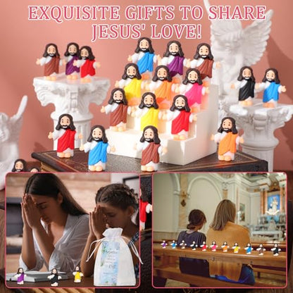 Barydat 100 Sets Mini Jesus Figurines Bulk Easter Gift Little Jesus Figures Tiny Toys Christ Savior Doll with Cards Bags for Religious Party Favors Sunday School Baptism Gift(Floral Style) - style: Floral Style