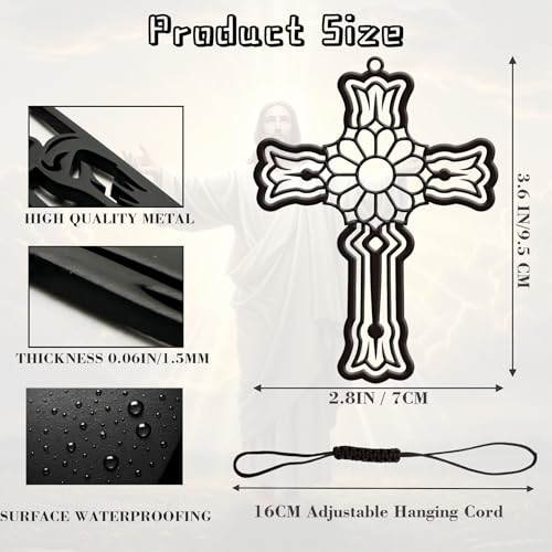 Matte Black Iron Cross Hanging Ornament for Rearview Mirror – Christian Auto Accessories – Metal Cross Charm with Hanging Loop – Faith-Inspired Hanging Decoration - color: Cross