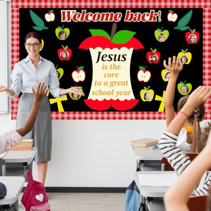 Jesus is The Core to a Great School Year Bulletin Board Set Christian Classroom Bulletin Board Decorations Welcome Back Religious Apple Cutouts for Sunday School VBS Classroom Chalkboard Wall Decor