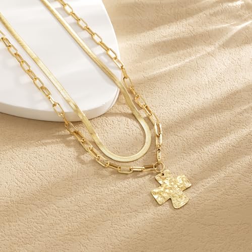 14K Gold Plated Chunky Heart Necklace for Women - color: 2-cross chain