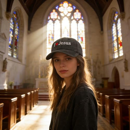 Inspirational Christian Baseball Cap, Adjustable Embroidered Cotton Hat for Men Women Dad Hat Gifts for His Her - color: I Love Jesus Heart - Black