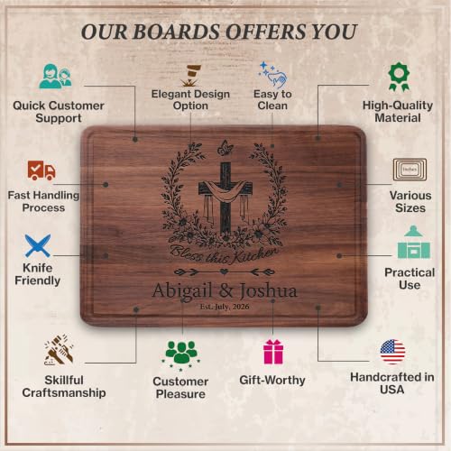 Personalized Christian Cutting Board, Custom Engraved Jesus Cross Gift with Family Name and Bible Verse, Religious Gift for Wedding, Anniversary, Housewarming