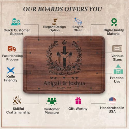 Personalized Christian Cutting Board, Custom Engraved Jesus Cross Gift with Family Name and Bible Verse, Religious Gift for Wedding, Anniversary, Housewarming